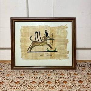 Vintage Sagittarius Egyptian Papyrus Framed Horoscope Zodiac Wall Art